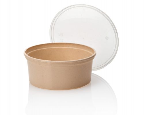 Mikrobølgebeholdere med låg beige 350 ml runde - 50 stykker