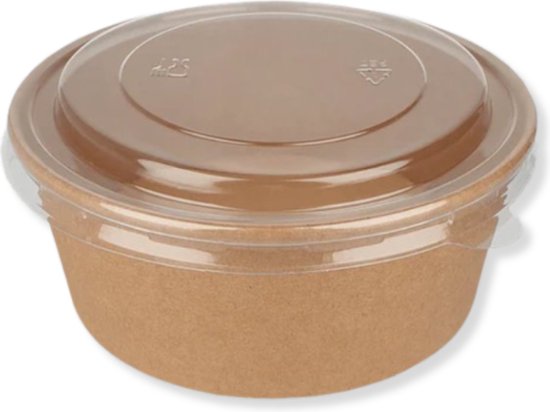 Karton Saladebakjes met RPET deksel 500 ml - 150 stuks