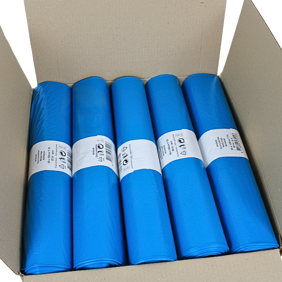 Müllsäcke LDPE 80x120cm Blau Typ 70 Auf Rolle | 200 Stück