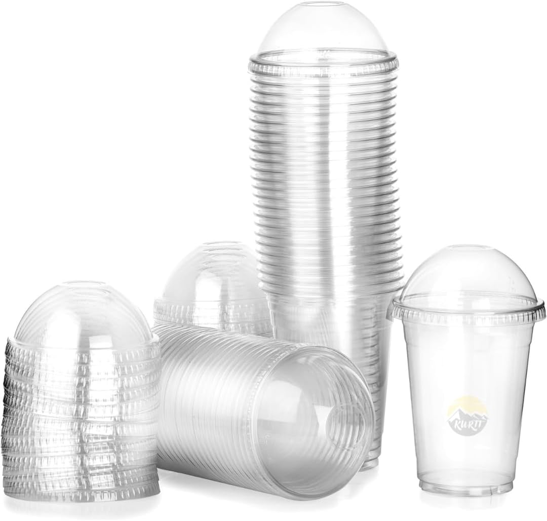 100x Smoothiebekers met Deksel 400ml Transparant Plastic