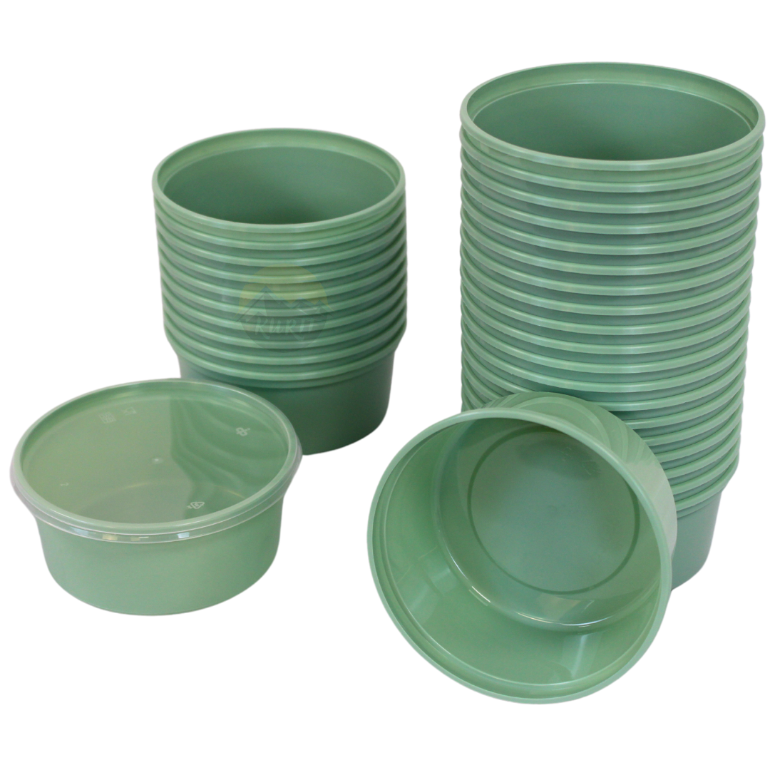 Magnetronbakjes met deksels Groen 350ML ROND - 50 stuks