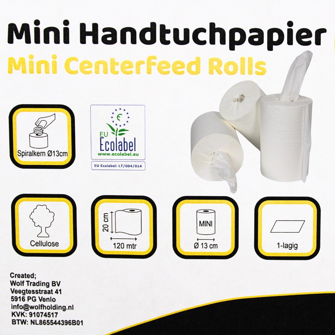 12 mini rengøringsrulle 120 m uden rør - 1 -lags perforeret