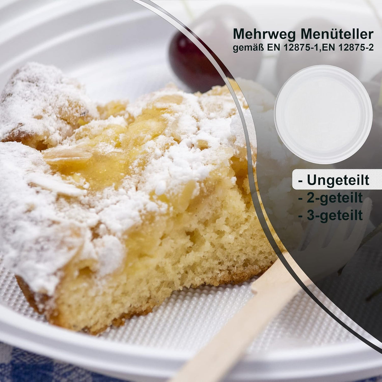 100x stevige Plastic Borden Ø 22cm, 2-Vaks, herbruikbare borden Vaatwasmachinebestendig, wegwerp borden, Horeca-geschikt