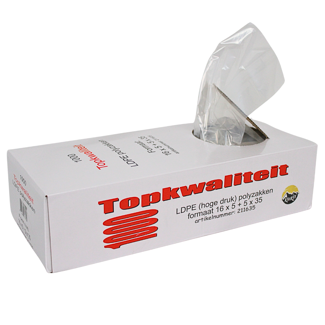 LDPE Polyzakjes 16+5x5x35 - 1000 stuks