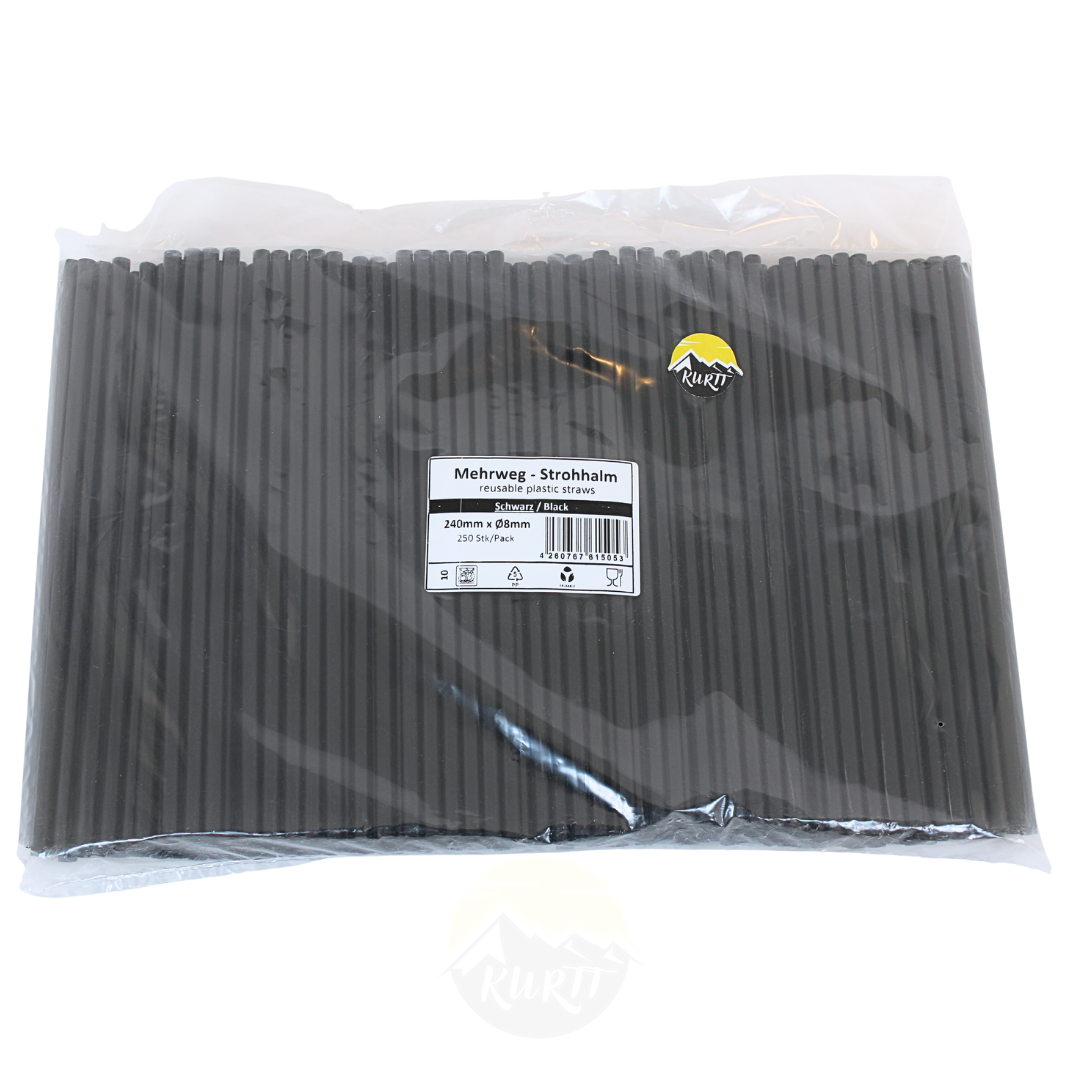 Straws Black PP plastic - 250 pieces Reusable