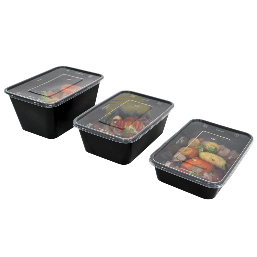 Magnetronbakjes met deksel zwart 750ML - 100 stuks