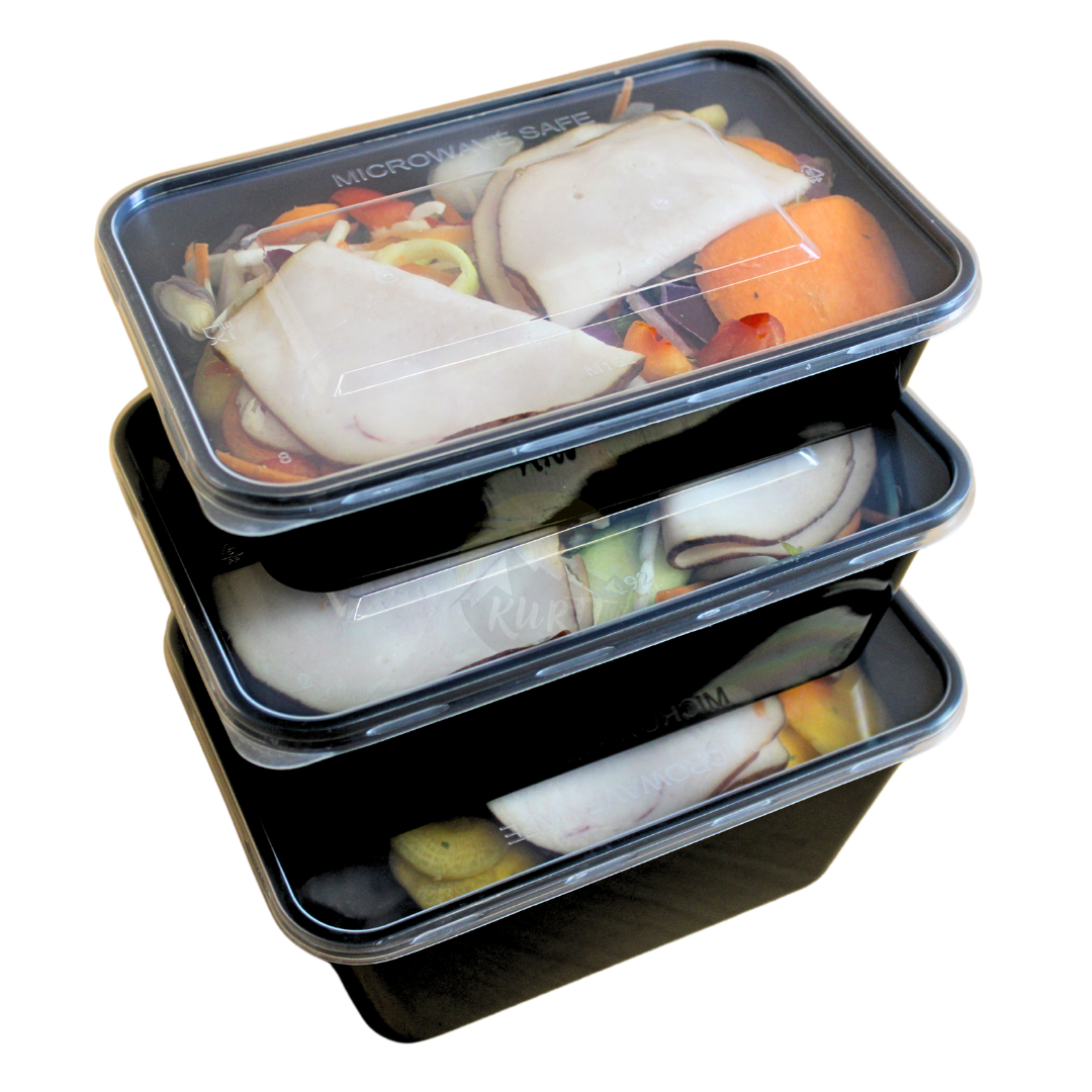 Microwave containers with lid black 750ML - 100 pieces