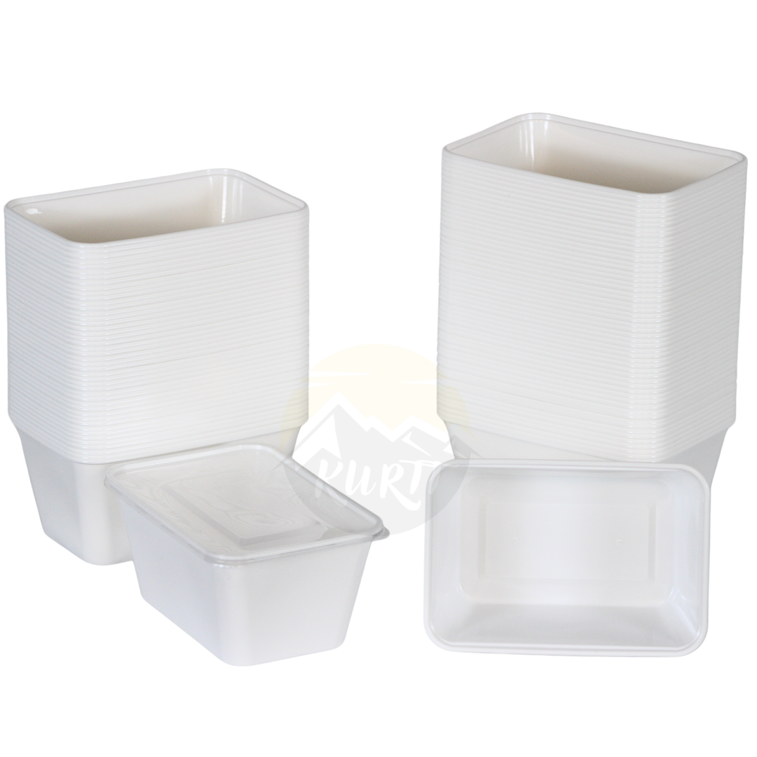 Microwave containers with lid white 1000ML - 50 pieces