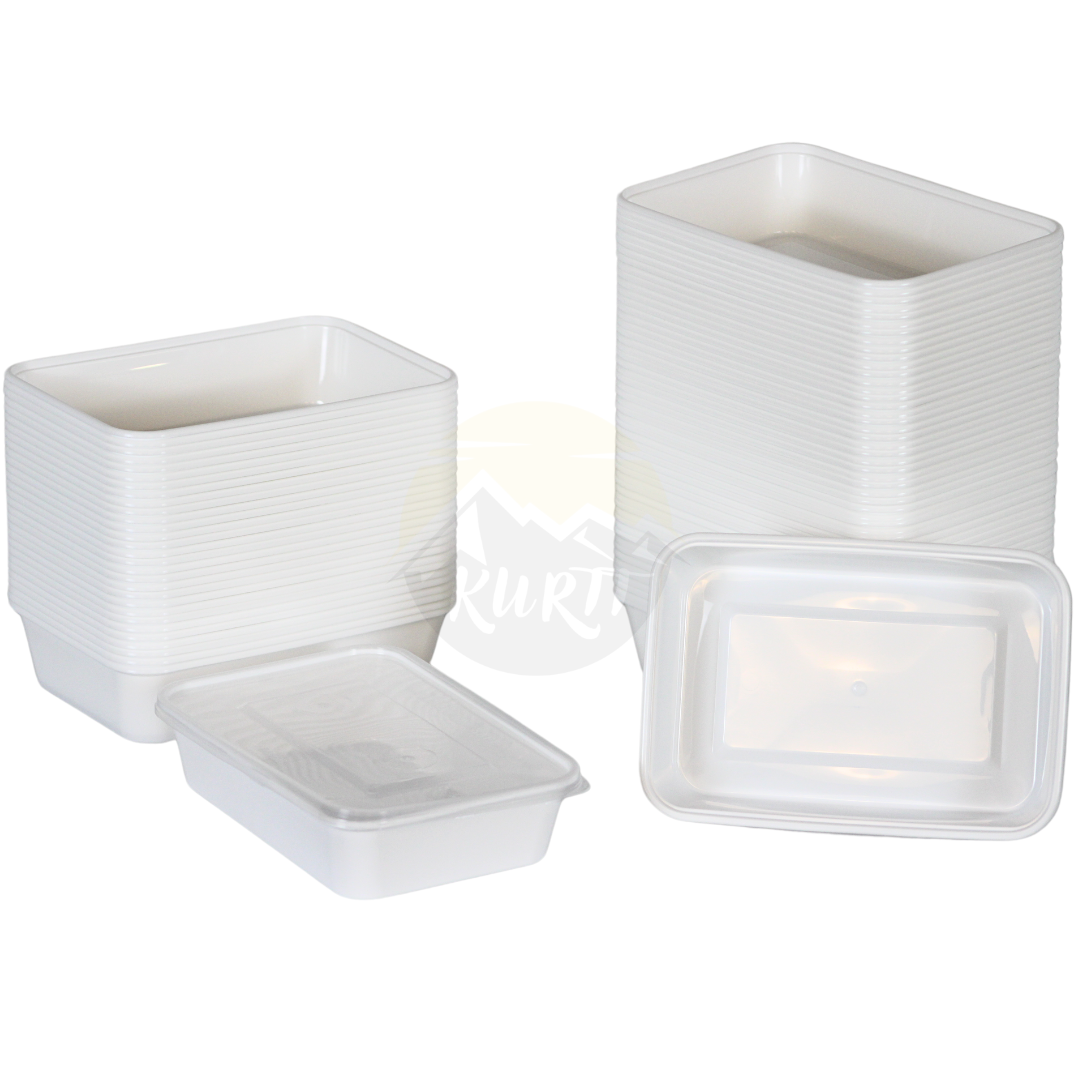 Microwave containers with lid white 500ML - 50 pieces