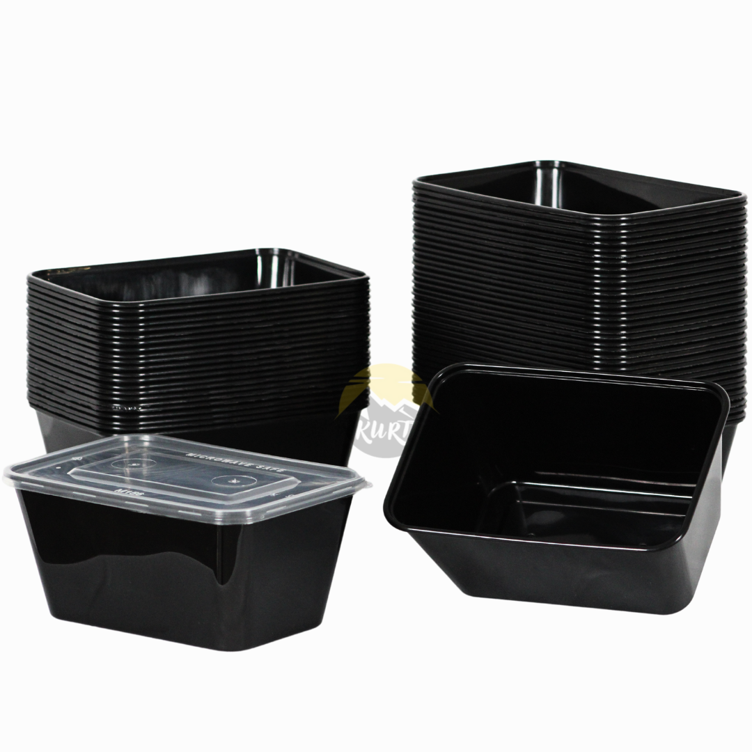 Microwave containers with lid black 1000ML - 50 pieces