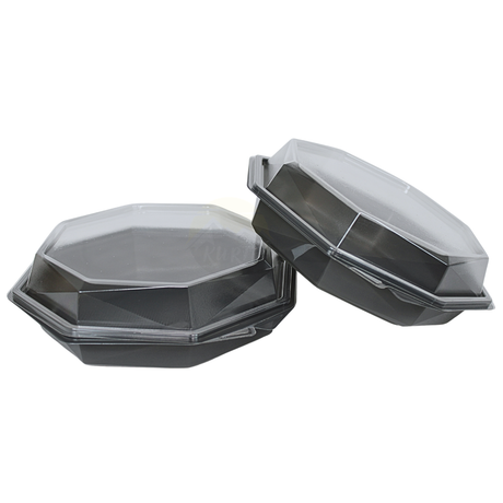 APET Octaview Schale Grau 190x60mm mit Klarsichtdeckel – 40 Stück | Salate Bowls Desserts Premium