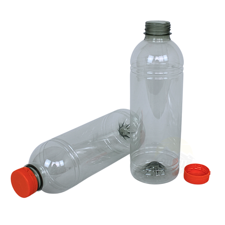 Saftflasche rPET 1000ml Transparent Smoothie Oranger Deckel | 15 Stück