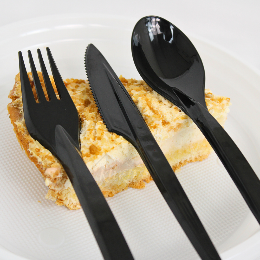 Mehrweg-Besteckset schwarz 19 cm - extra stark