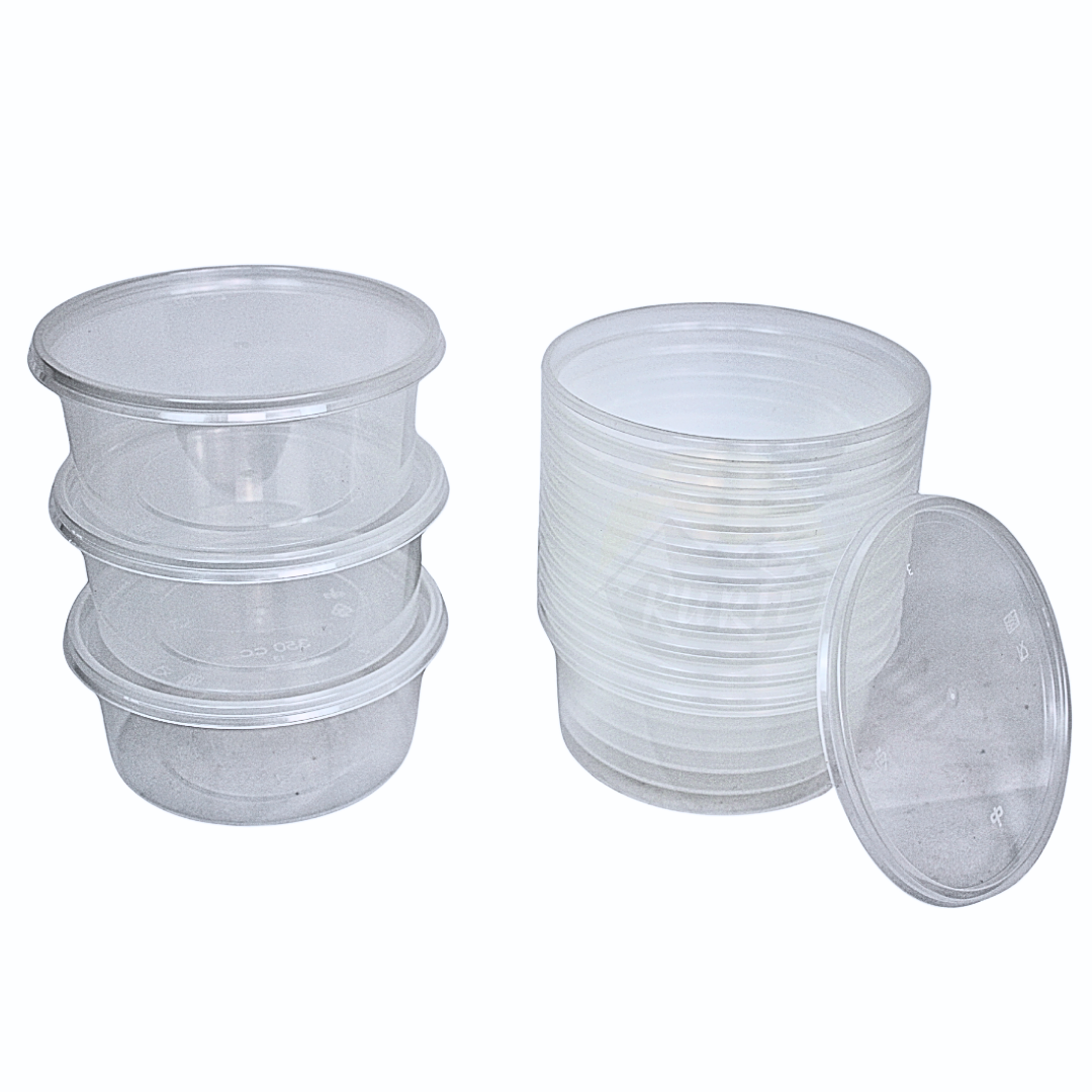 Microwave containers with lids Transparent 350ML ROUND - 50 pieces