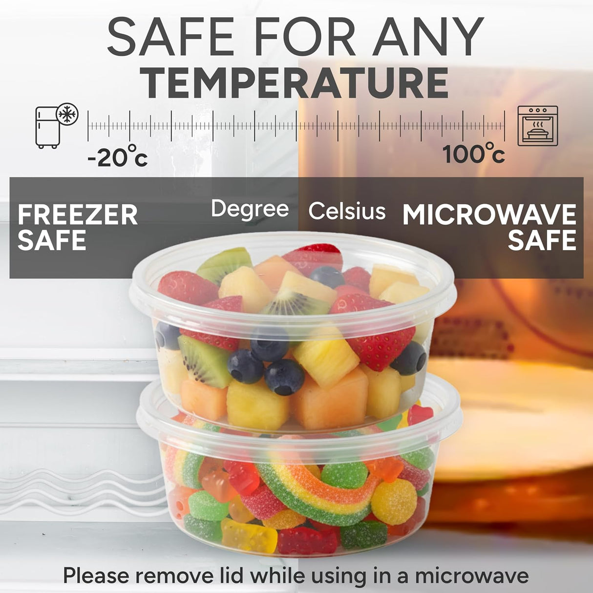 Microwave containers with lids Transparent 350ML ROUND - 50 pieces