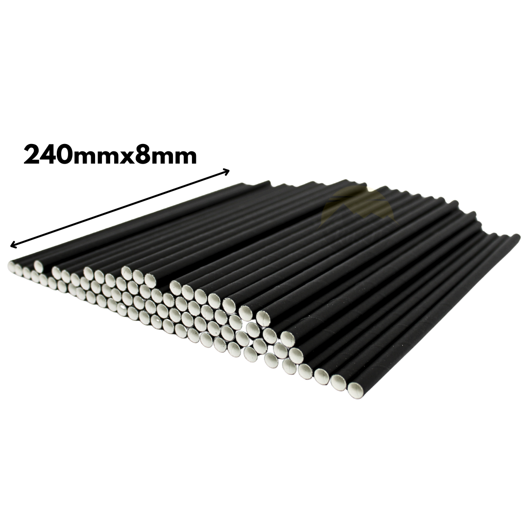 Pappstrohhalme 8x240mm Schwarz - 300 Stück